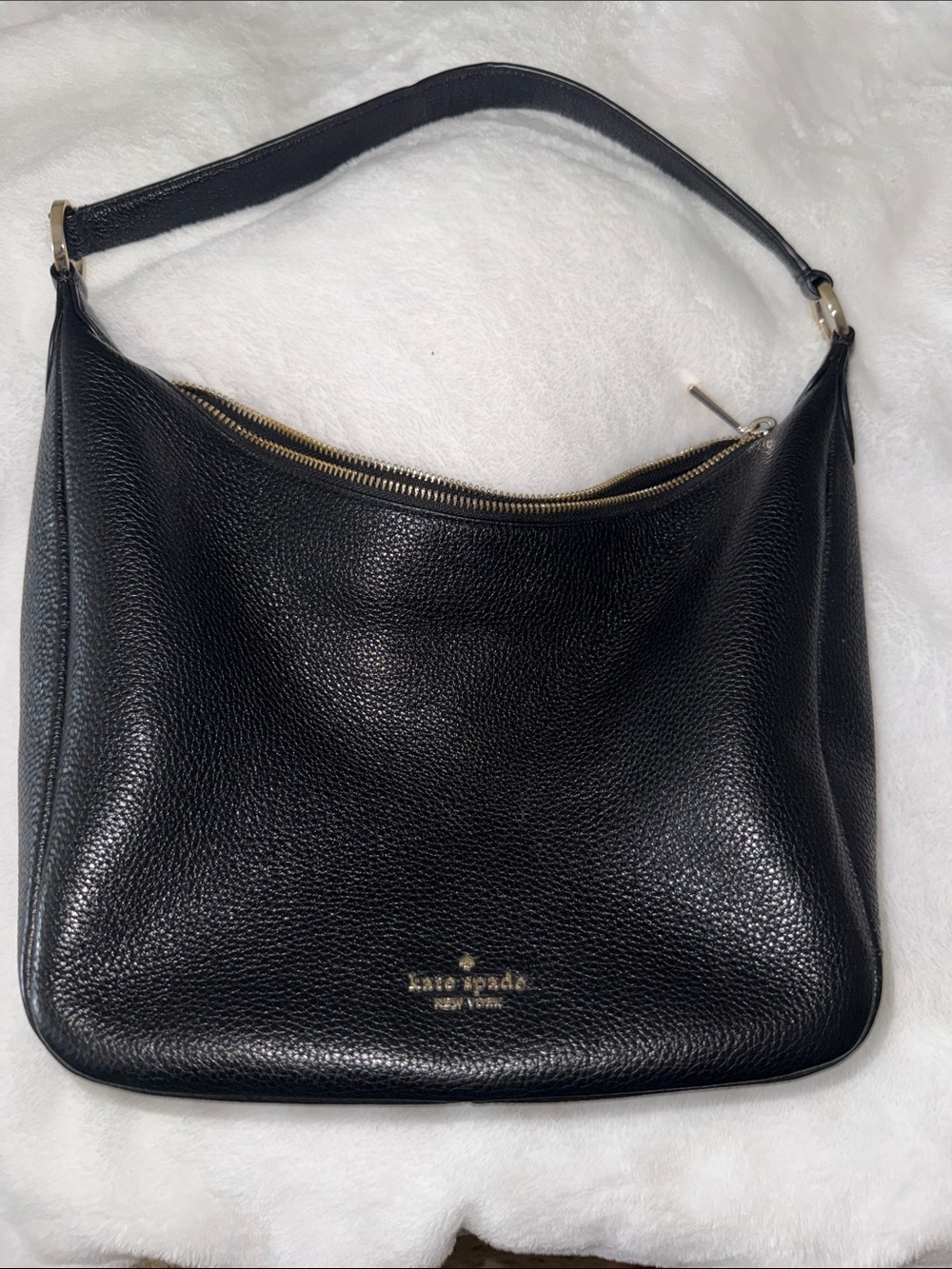 kate spade Black Pebbled Leather Shoulder Hobo with Gold Hardware